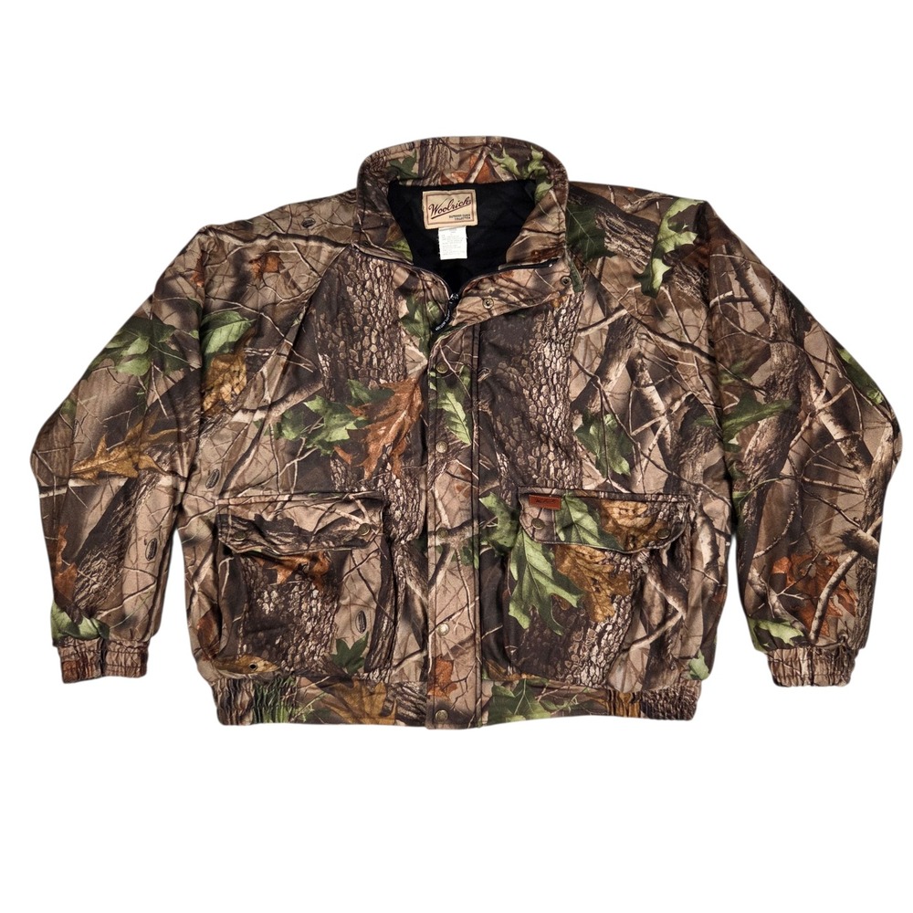 Vintage Woolrich Bomber Jacket Mens XL Green Realtree Hardwoods Camo‎ Quilted